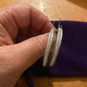 Silver alloy crystal hoops earrings